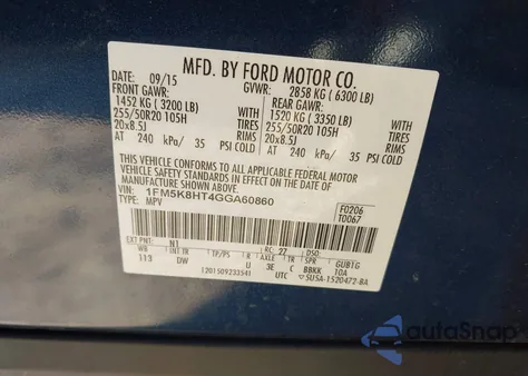 2016 Ford Explorer Platinum z USA, uszkodzony, nr VIN 1FM5K8HT4GGA60860